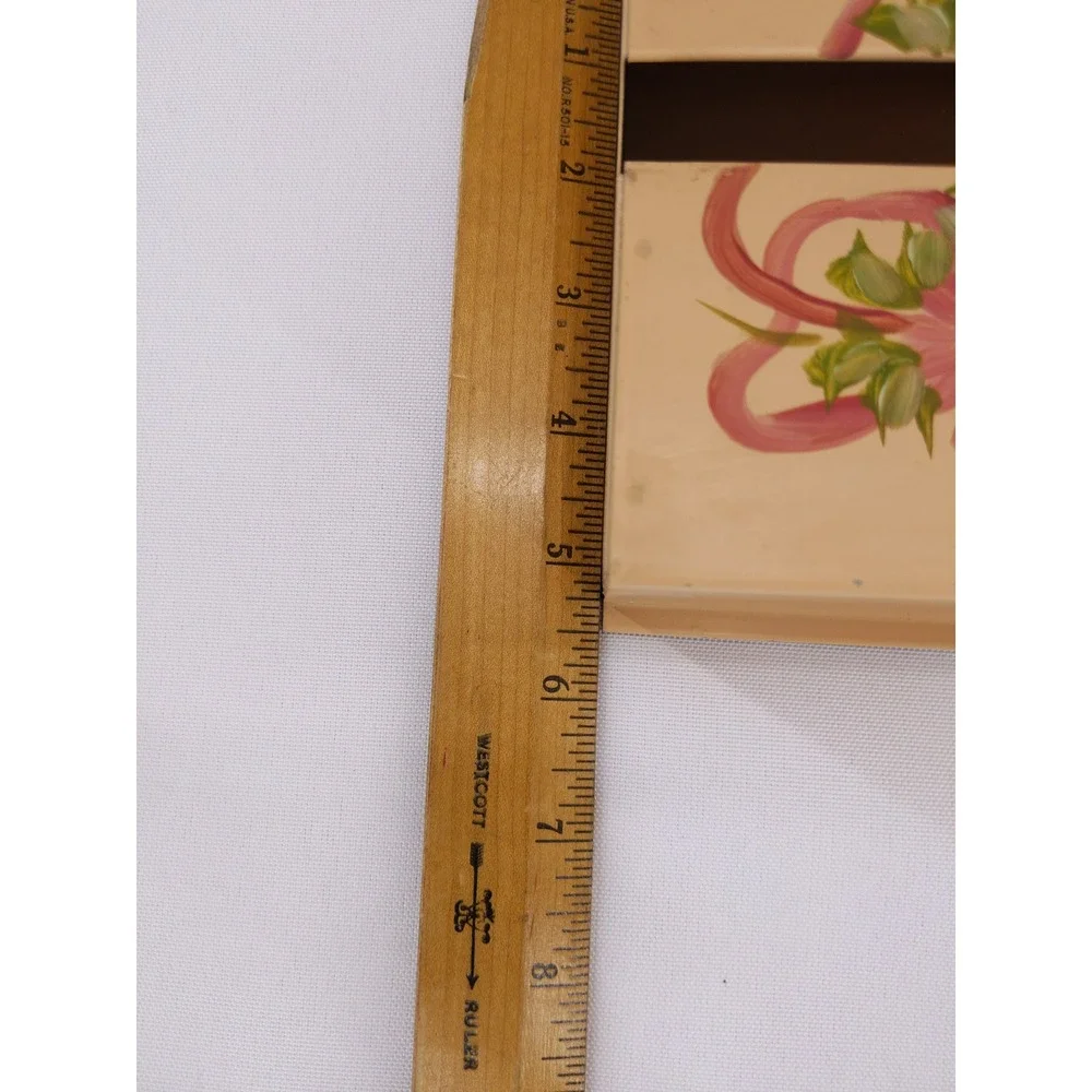 Vintage Metal Tissue Box Cover Beige Hand Painted Floral‎ Ribbon Toleware Style